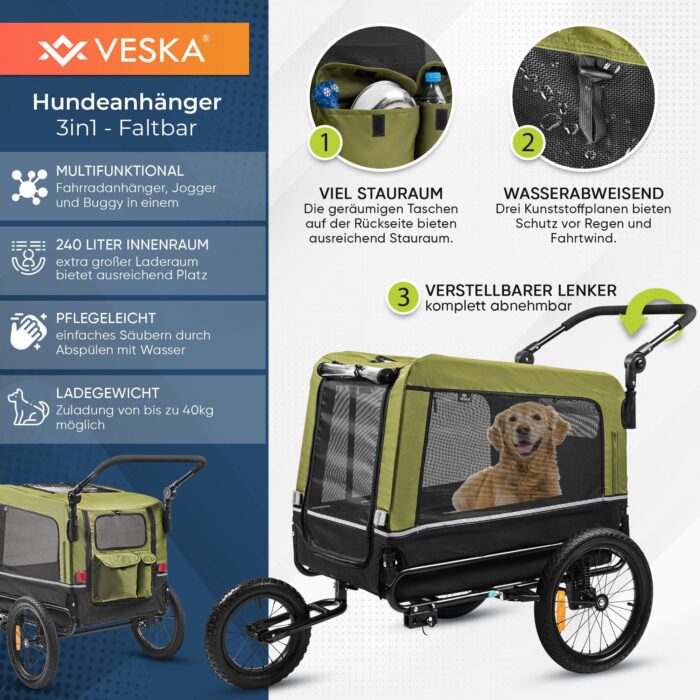 Hundeanhänger VESKA 3 in1 Hundebuggy, Jogger für Hunde - anthrazit – Bild 8