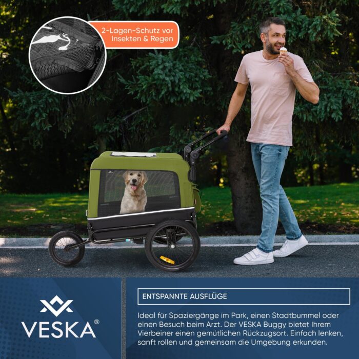 Hundeanhänger VESKA 3 in1 Hundebuggy, Jogger für Hunde - grün – Bild 5