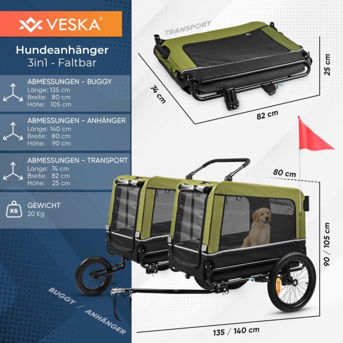 Hundeanhänger VESKA 3 in1 Hundebuggy, Jogger für Hunde - anthrazit – Bild 3
