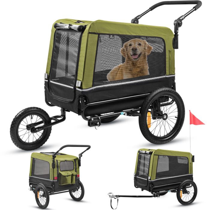 Hundeanhänger VESKA 3 in1 Hundebuggy, Jogger für Hunde - grün