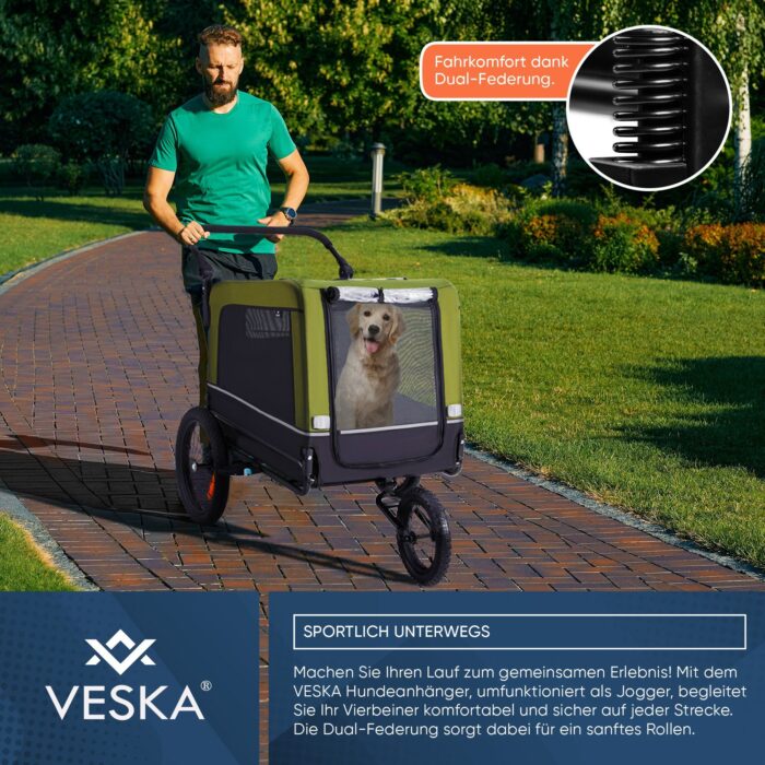 Hundeanhänger VESKA 3 in1 Hundebuggy, Jogger für Hunde - grün – Bild 7
