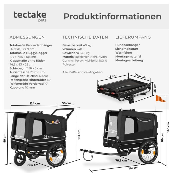 Hundeanhänger TECTAKE 3in1 multifunktional - schwarz – Bild 14